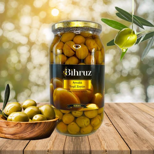 ⁠Ayvalık Yeşil Kırma Zeytin 1000g Bihruz Ev Yapımı