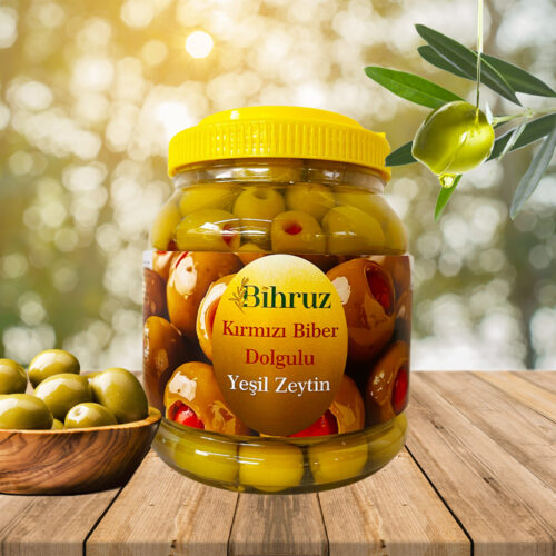 Kırmızı Biber Dolgulu Yeşil Zeytin Bihruz 1kg